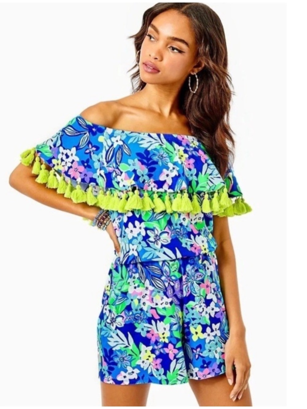 Lilly Pulitzer La Fortuna Blue Floral Romper in Borealis Blue Social Sunset Sz S